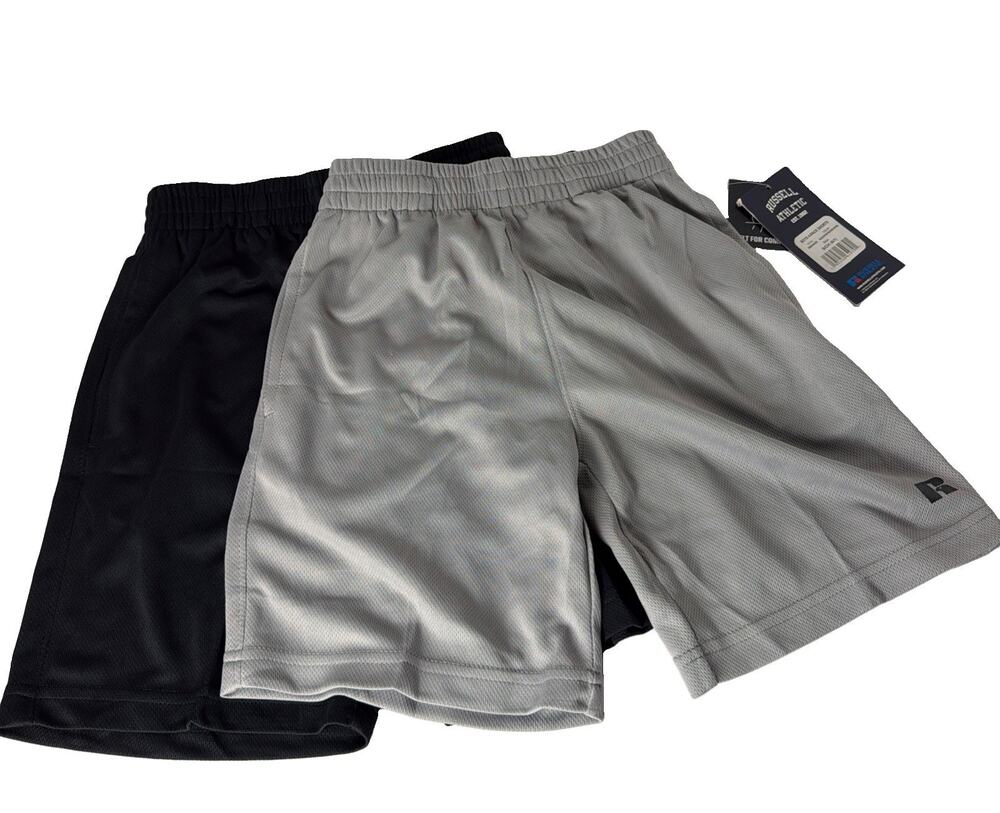 Russell Athletic Boys Performance Mesh Shorts 2-Pack Black Gray Sz 6/7 NWT